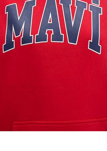 s Beden Mavi Kırmızı Kapüşonlu Oversize Sweatshirt