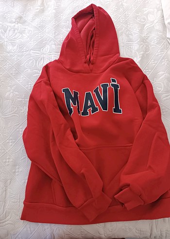 Mavi Kırmızı Kapüşonlu Oversize Sweatshirt