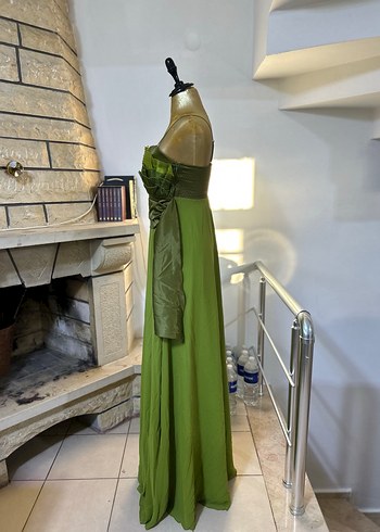 Drapeli Straplez Uzun Kadın Abiye Elbise - Görsel 2