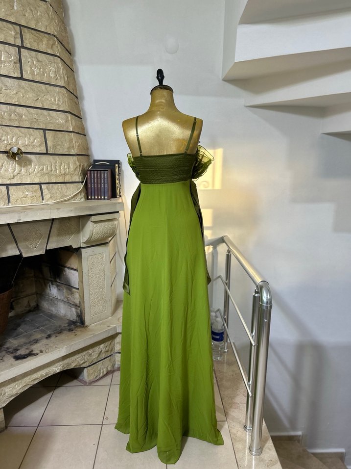 Drapeli Straplez Uzun Kadın Abiye Elbise - Görsel 3