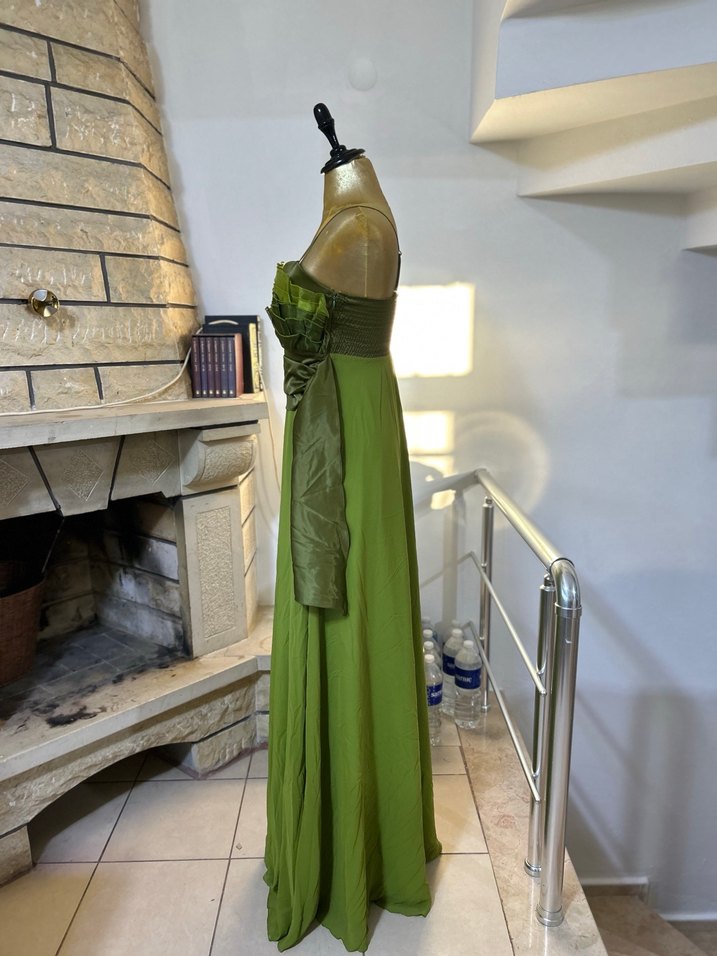 Drapeli Straplez Uzun Kadın Abiye Elbise - Görsel 2