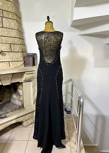 İşlemeli Siyah Uzun Kadın Abiye Elbise - Görsel 3