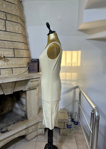 V Yaka Kolsuz Midi Beyaz Düğün Elbisesi - Görsel 2