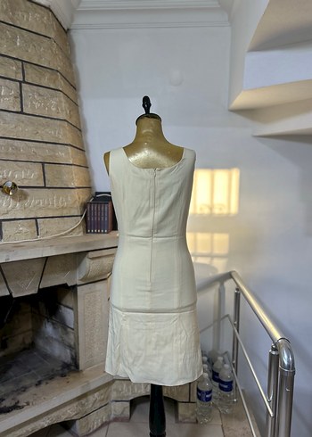 V Yaka Kolsuz Midi Beyaz Düğün Elbisesi - Görsel 3