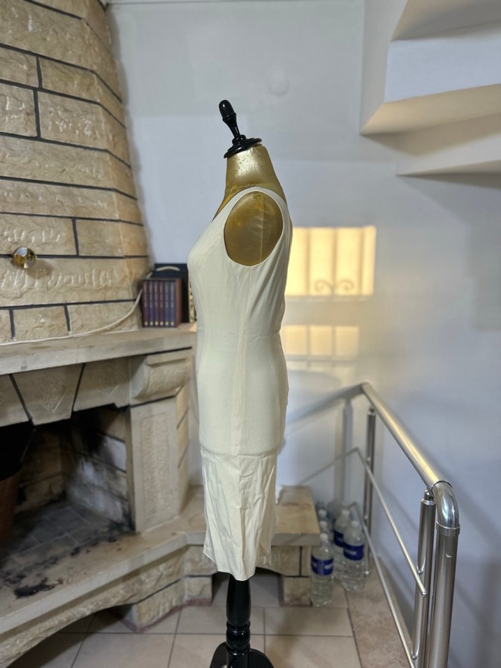 V Yaka Kolsuz Midi Beyaz Düğün Elbisesi - Görsel 2