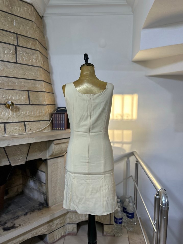 V Yaka Kolsuz Midi Beyaz Düğün Elbisesi - Görsel 3