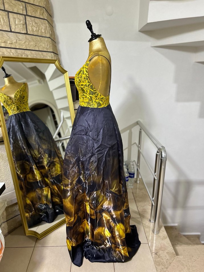 Sarı Drapeli Uzun Bohem Kadın Abiye - Görsel 2