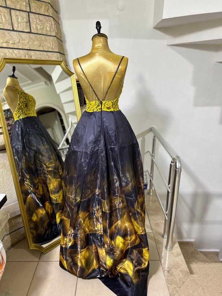 Sarı Drapeli Uzun Bohem Kadın Abiye - Görsel 3