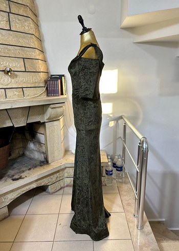 Siyah V Yaka Uzun Drapeli Abiye Elbise - Görsel 2