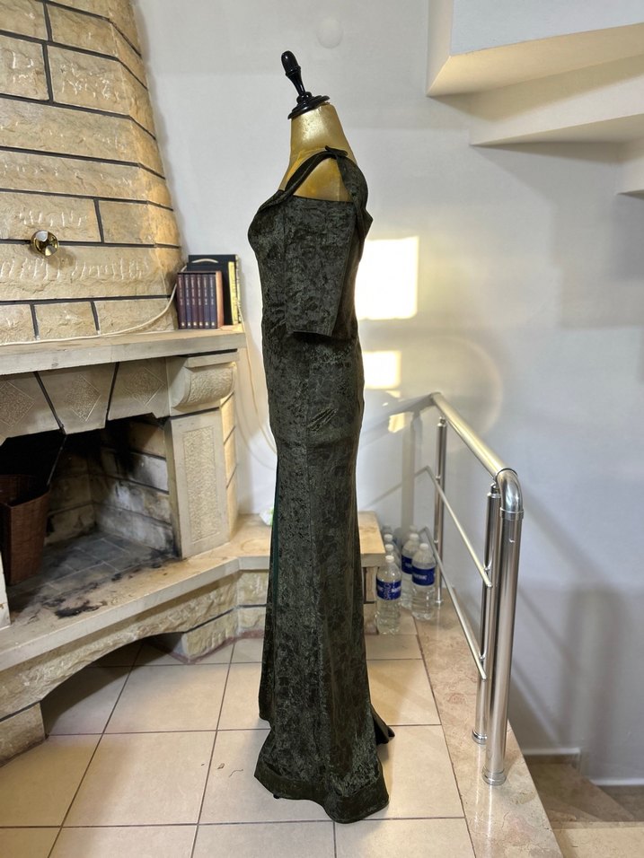 Siyah V Yaka Uzun Drapeli Abiye Elbise - Görsel 2