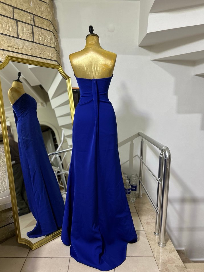 Mavi Straplez Uzun Abiye Elbise - Görsel 3