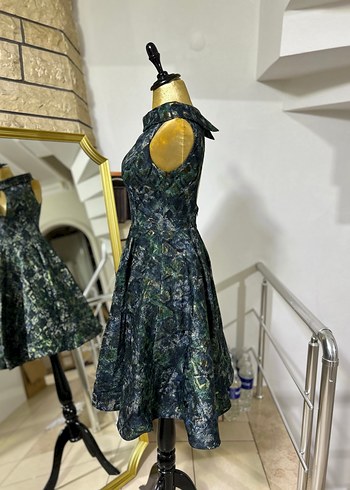 Vintage Desenli Lacivert Uzun Abiye Elbise - Görsel 2