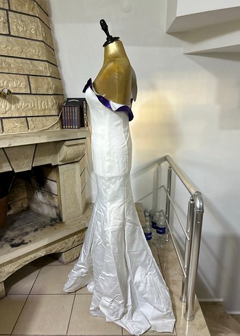 Beyaz Drapeli Uzun Abiye Elbise - Görsel 2