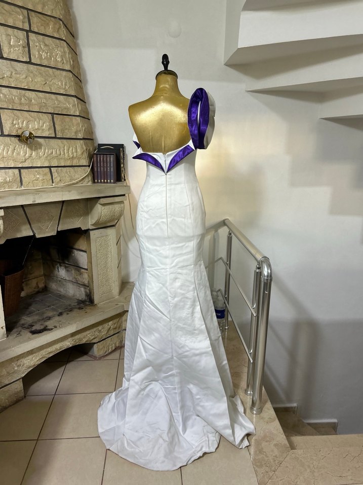 Beyaz Drapeli Uzun Abiye Elbise - Görsel 3