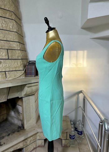 Turkuaz V Yakalı Midi Elbise - Görsel 2