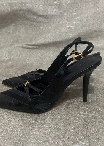 Siyah Yılan Desenli Tokalı Stiletto - Görsel 2