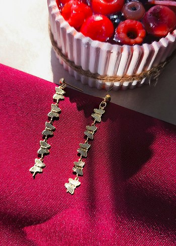 Diğer butterflears - Boncuk İşlemeli gold Kelebek küpe
