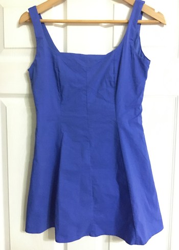 Mavi Mini Kare Yaka Kolsuz Elbise - Görsel 2