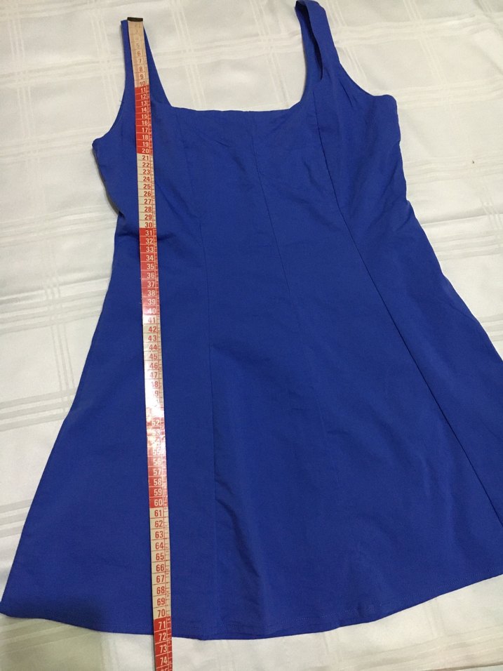 Mavi Mini Kare Yaka Kolsuz Elbise - Görsel 4