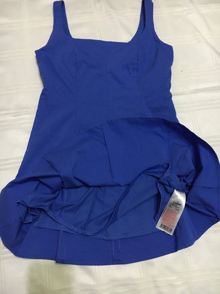 Mavi Mini Kare Yaka Kolsuz Elbise - Görsel 5