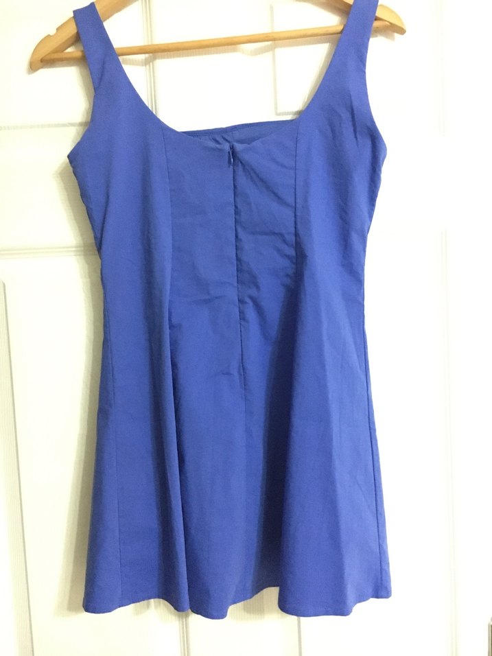 Mavi Mini Kare Yaka Kolsuz Elbise - Görsel 3