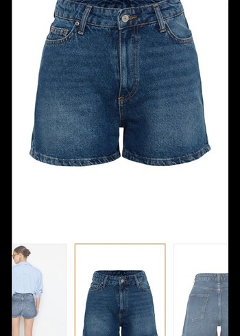 Kadın Mavi Bol Kesim Kemerli Kot Şort - Görsel 2