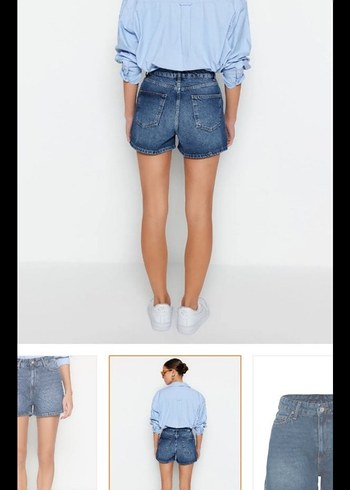 Kadın Mavi Bol Kesim Kemerli Kot Şort - Görsel 3