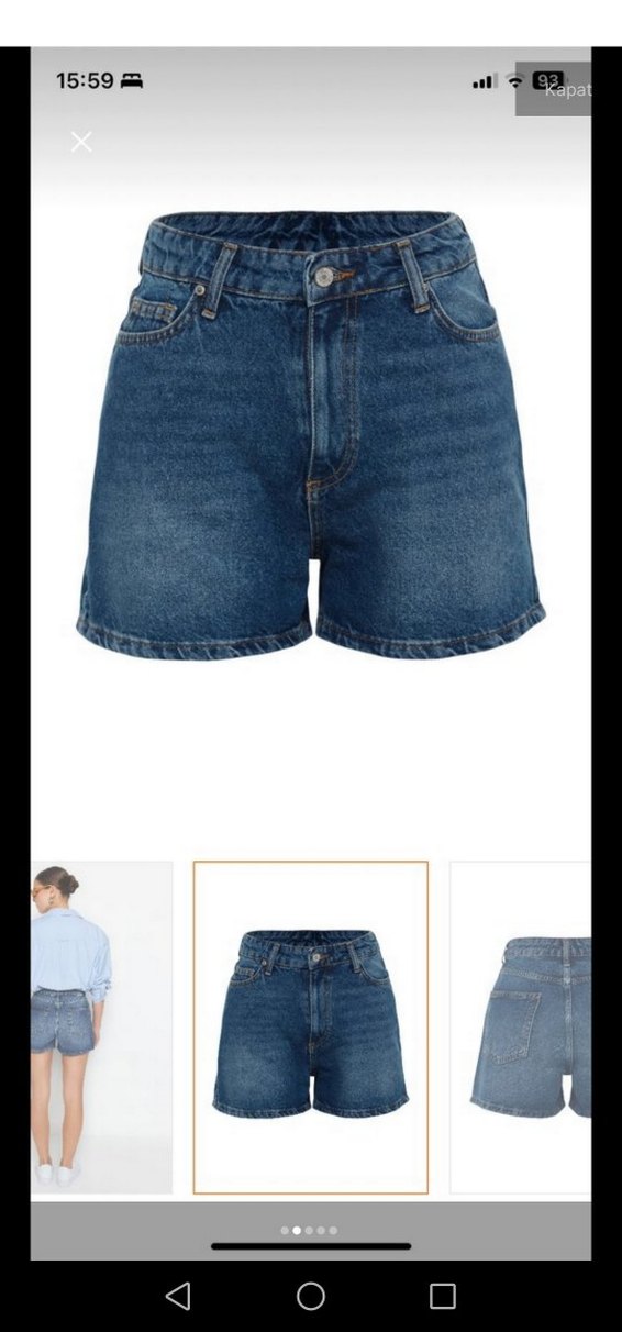 Kadın Mavi Bol Kesim Kemerli Kot Şort - Görsel 2