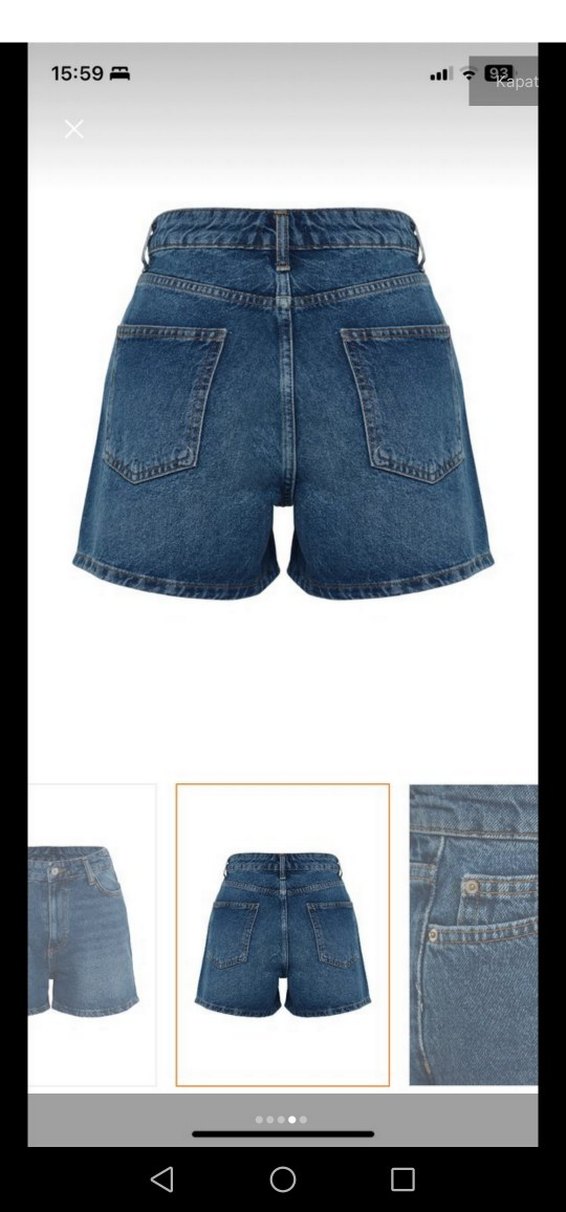 Kadın Mavi Bol Kesim Kemerli Kot Şort - Görsel 4