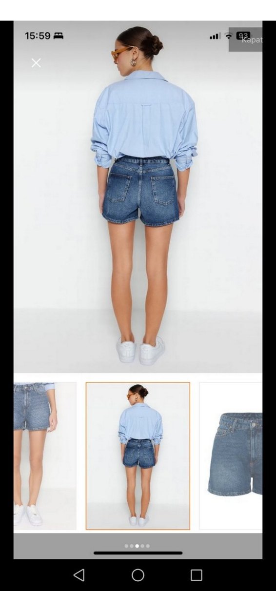 Kadın Mavi Bol Kesim Kemerli Kot Şort - Görsel 3