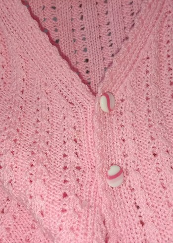 Kız Çocuk Pembe V Yaka Örgü Süveter - Görsel 3