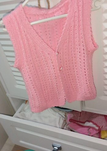 Kız Çocuk Pembe V Yaka Örgü Süveter - Görsel 2