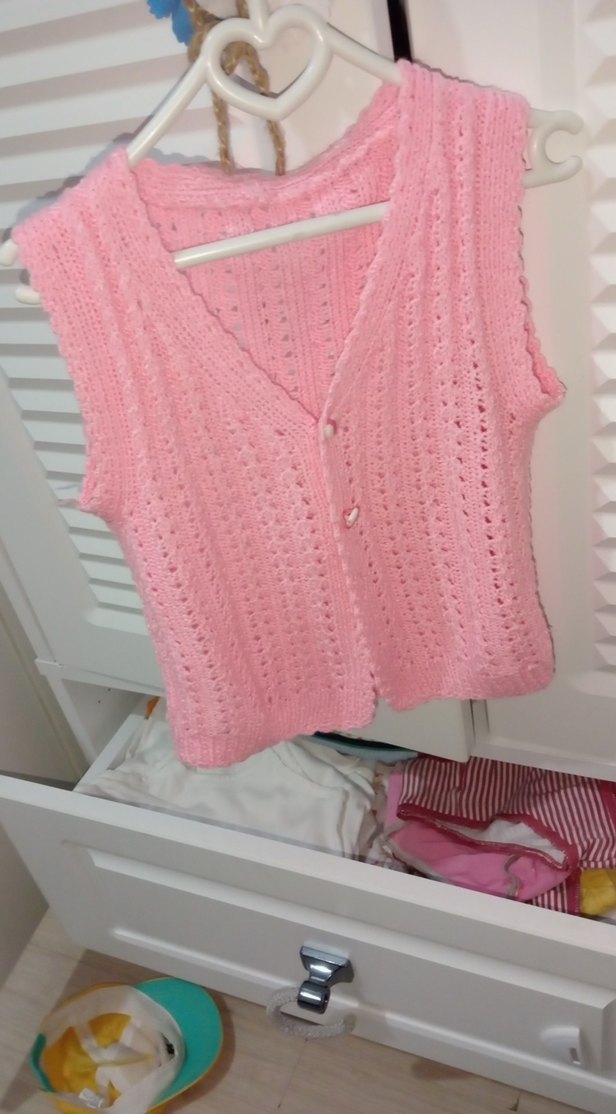Kız Çocuk Pembe V Yaka Örgü Süveter - Görsel 2