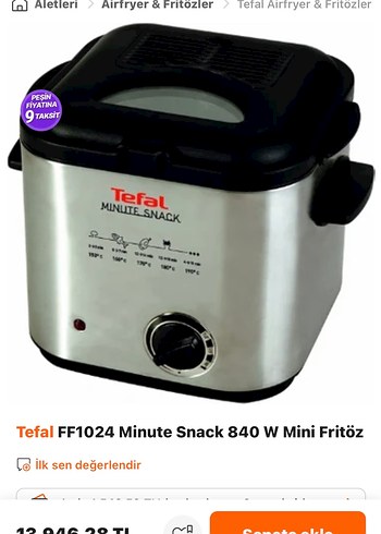 Tefal FF1024 Minute Snack 840 W Mini Fritöz - Görsel 2