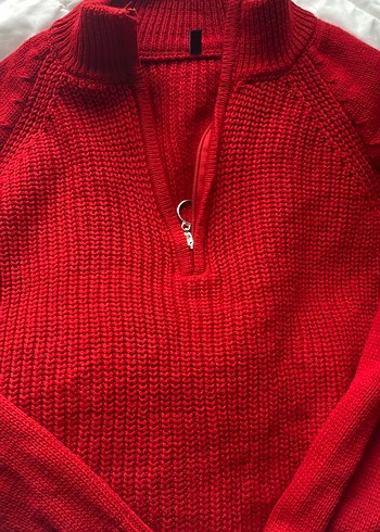 Kırmızı Yarım Fermuarlı Triko Kazak - Görsel 2