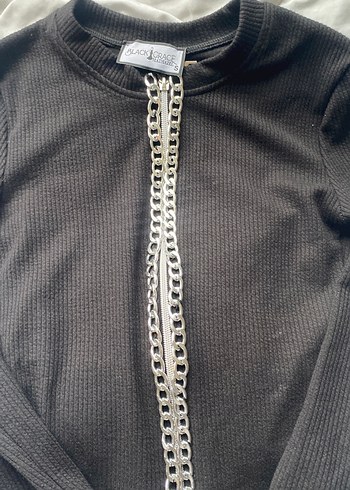 Zincir Detaylı Siyah Uzun Kollu Kadın Kazak - Görsel 2