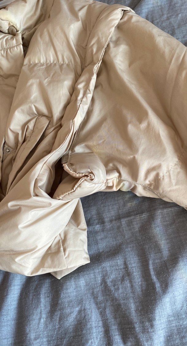 Bej Düğmeli Midi Keten Kadın Kışlık mont - Görsel 4