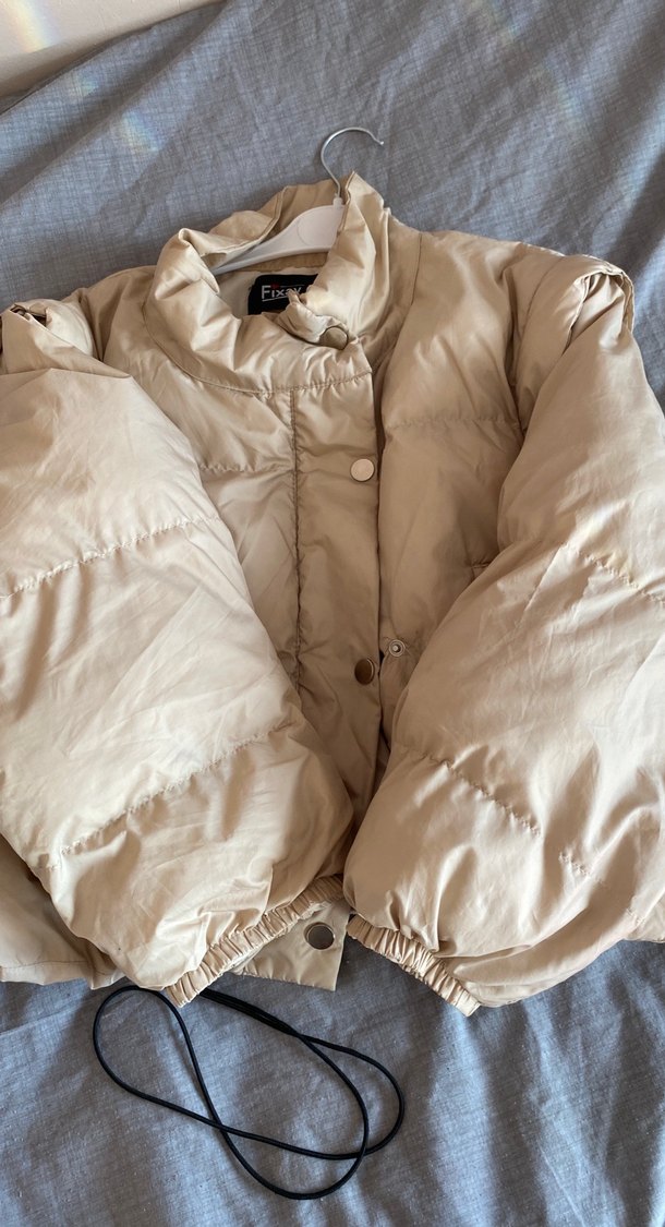 Bej Düğmeli Midi Keten Kadın Kışlık mont - Görsel 2