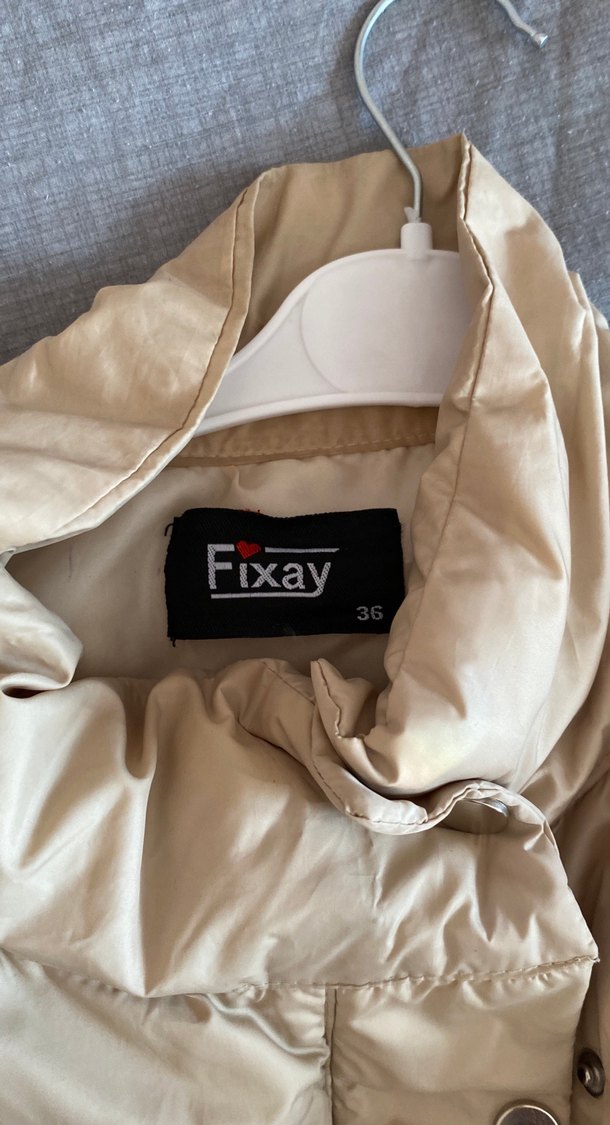 Bej Düğmeli Midi Keten Kadın Kışlık mont - Görsel 3