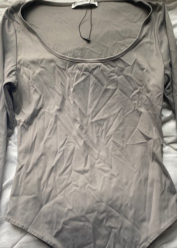 Gri V Yakalı Uzun Kollu Kadın Bluz - Görsel 2