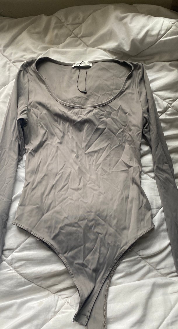 Gri V Yakalı Uzun Kollu Kadın Bluz - Görsel 4