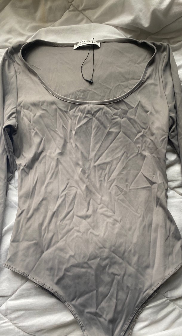 Gri V Yakalı Uzun Kollu Kadın Bluz - Görsel 2