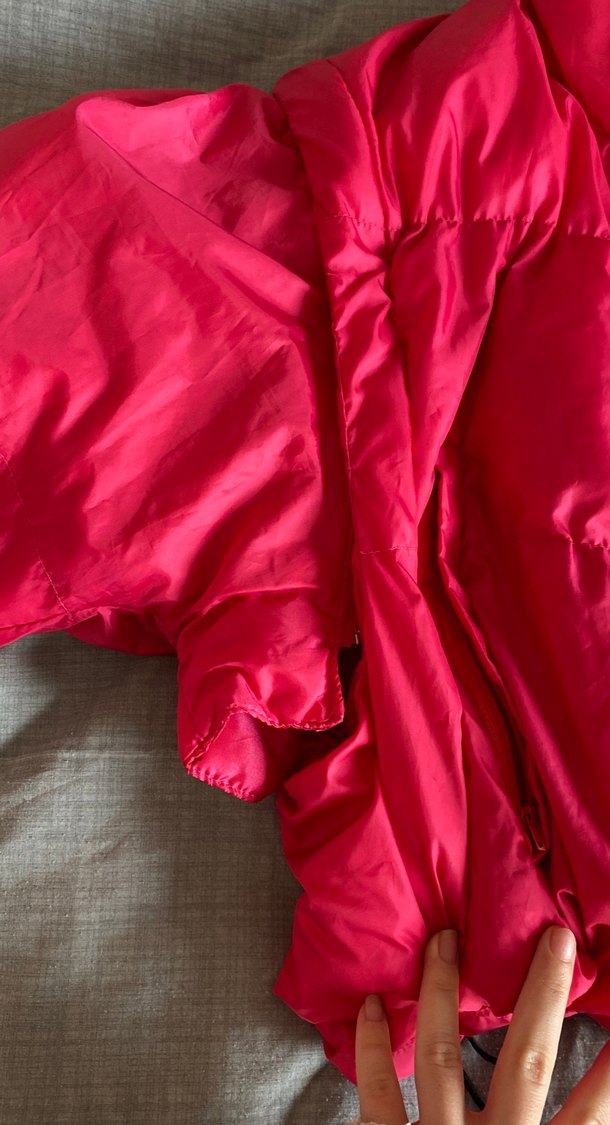 Düğmeli Parlak Pembe Kadın Kışlık Mont - Görsel 3