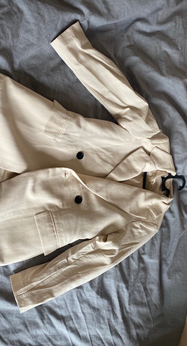 Kadın Beyaz Keten Midi Blazer Ceket - Görsel 4