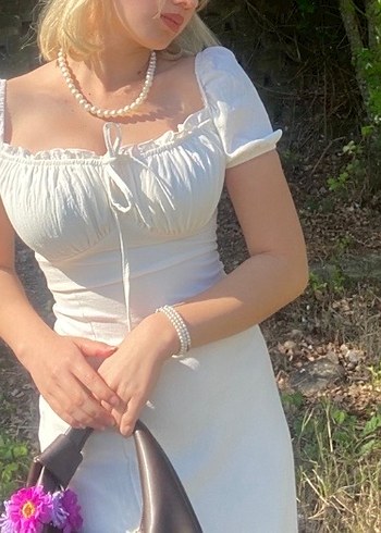 Beyaz Midi Bohem Kadın Elbise - Görsel 3