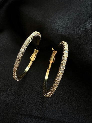 Gold Zirkon Taşlı Halka Küpe | Çift