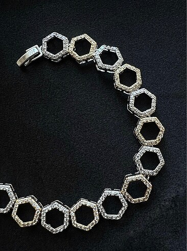 Zirkon Taşlı Gold&Silver Altıgen Bileklik | Ayarlanabilir