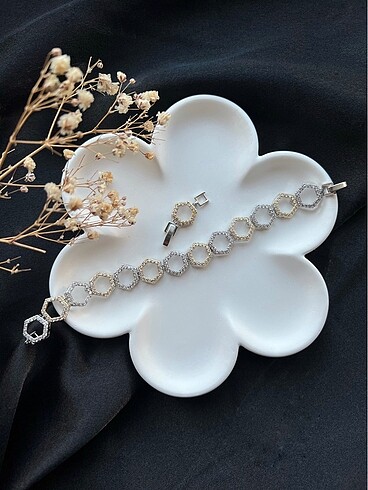 Beden Zirkon Taşlı Gold&Silver Altıgen Bileklik | Ayarlanabilir