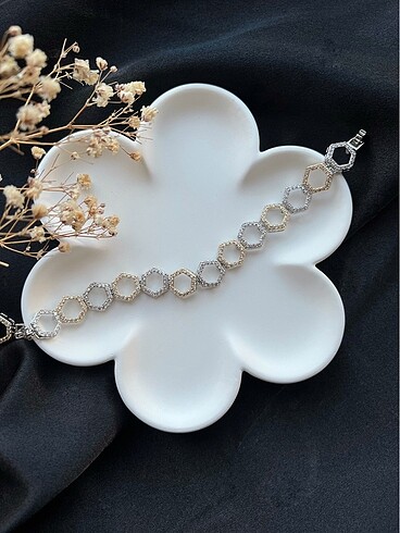 Diğer Zirkon Taşlı Gold&Silver Altıgen Bileklik | Ayarlanabilir