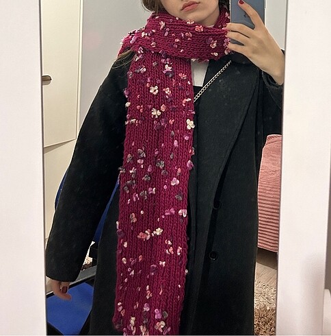 Beden Çiçekli örme atkı